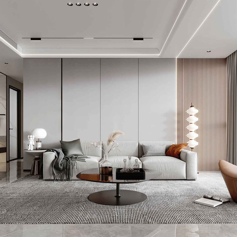 Light gray fine straight grain wall panel
