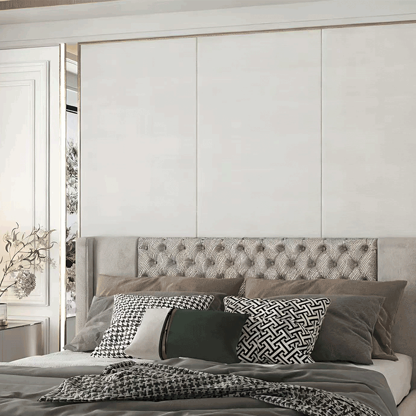 Off-white straw-woven fine-textured wall panel