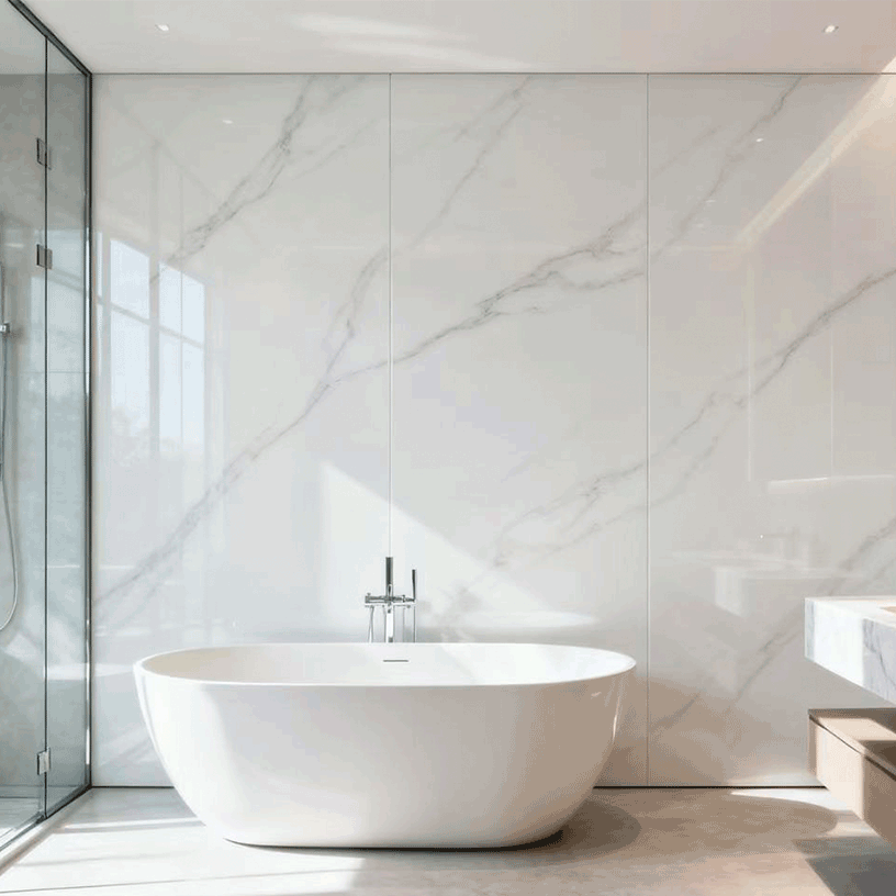 White marble with a fish-belly white finish wall panel